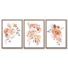 Set of 3 Caramel Roses Floral Framed Art Prints with Light Walnut Frames