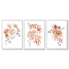 Set of 3 Caramel Roses Floral Framed Art Prints with White Wooden Frames