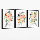 Set of 3 Orange Roses and Flowers Canvas Art Prints with Black Float Frame