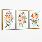 Set of 3 Orange Roses and Flowers Canvas Art Prints with Gold Float Frame