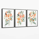 Set of 3 Orange Roses and Flowers Canvas Art Prints with Grey Float Frame