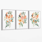 Set of 3 Orange Roses and Flowers Canvas Art Prints with White Float Frame