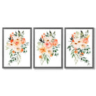 Set of 3 Orange Roses and Flowers Framed Art Prints with Dark Grey Wooden Frames