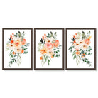 Set of 3 Orange Roses and Flowers Framed Art Prints with Dark Wood Frames