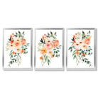 Set of 3 Orange Roses and Flowers Framed Art Prints with Silver Wood Frames