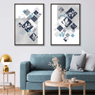 Blue and Grey Mixed Media Floral Prints | Artze Wall Art UK