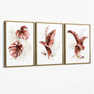 Set of 3 Terracotta Tropical Leaves Canvas Art Prints with Gold Float Frame