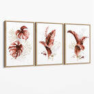 Set of 3 Terracotta Tropical Leaves Canvas Art Prints with Oak Float Frame