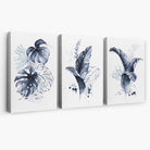Set of 3 Navy Blue Tropical Leaves Canvas Art Prints | Artze Wall Art