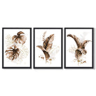 Set of 3 Brown and Gold Tropical Leaves Framed Art Prints with Black Wooden Frames