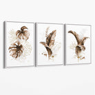 Set of 3 Brown and Gold Tropical Leaves Canvas Art Prints with White Float Frame