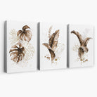 Set of 3 Brown and Gold Tropical Leaves Canvas Art Prints | Artze Wall Art
