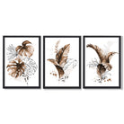 Set of 3 Brown Tropical Leaves Framed Art Prints with Black Wooden Frames