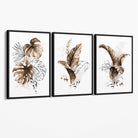 Set of 3 Brown Tropical Leaves Canvas Art Prints with Black Float Frame