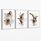 Set of 3 Brown Tropical Leaves Canvas Art Prints with White Float Frame