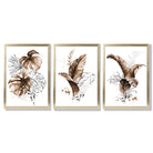 Set of 3 Brown Tropical Leaves Framed Art Prints with Gold Wood Frames