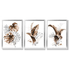 Set of 3 Brown Tropical Leaves Framed Art Prints with Silver Wood Frames