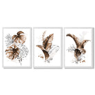 Set of 3 Brown Tropical Leaves Framed Art Prints with White Wooden Frames