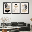Set of 3 Boho Floral Beige and Black Art Prints in Black Frames | Artze UK