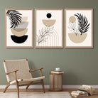 Set of 3 Boho Floral Beige and Black Art Prints in Oak Frames | Artze UK