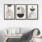 Set of 3 Boho Floral Geometric Grey and Black Framed Art Prints in Luxury Frames | Artze UK