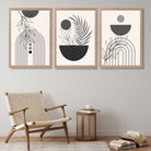 Set of 3 Boho Floral Geometric Grey and Black Art Prints in Oak Frames | Artze UK