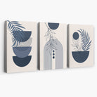 Set of 3 Boho Floral Geometric Navy and Blue Canvas Art Prints | Artze Wall Art