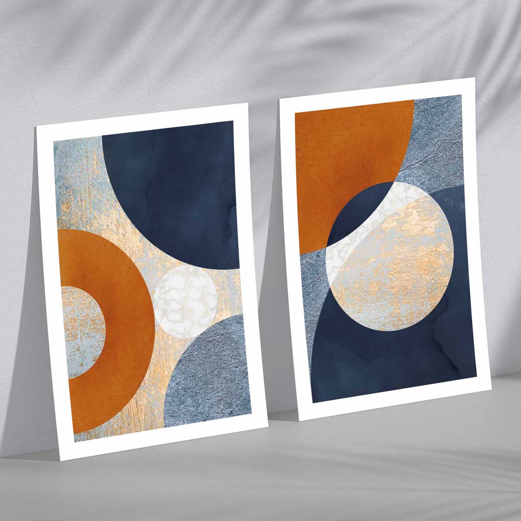 Blue and Orange Mixed Media Set of 2 Art Prints