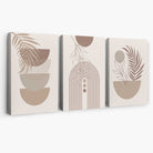 Set of 3 Boho Floral Geometric Neutral Beige Canvas Art Prints | Artze Wall Art