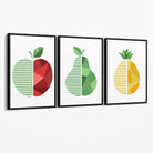 Set of 3 Geometric Red Yellow and Green Fruit Canvas Art Prints with Black Float Frame