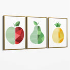 Set of 3 Geometric Red Yellow and Green Fruit Canvas Art Prints with Gold Float Frame