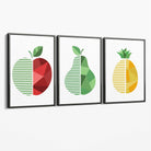 Set of 3 Geometric Red Yellow and Green Fruit Canvas Art Prints with Grey Float Frame
