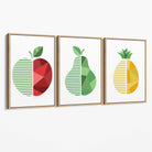 Set of 3 Geometric Red Yellow and Green Fruit Canvas Art Prints with Oak Float Frame
