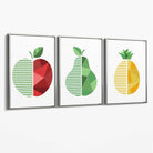 Set of 3 Geometric Red Yellow and Green Fruit Canvas Art Prints with Silver Float Frame