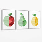 Set of 3 Geometric Red Yellow and Green Fruit Canvas Art Prints with White Float Frame