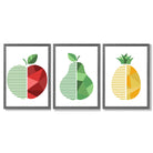Set of 3 Geometric Red Yellow and Green Fruit Framed Art Prints with Dark Grey Wooden Frames