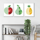 Set of 3 Geometric Red Yellow and Green Fruit Art Prints in White Frames | Artze UK