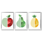 Set of 3 Geometric Red Yellow and Green Fruit Framed Art Prints with Silver Wood Frames