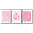 Yayoi Kusama Infinity in Pink Set of 3 Framed Art Prints with Light Grey Wooden Frames
