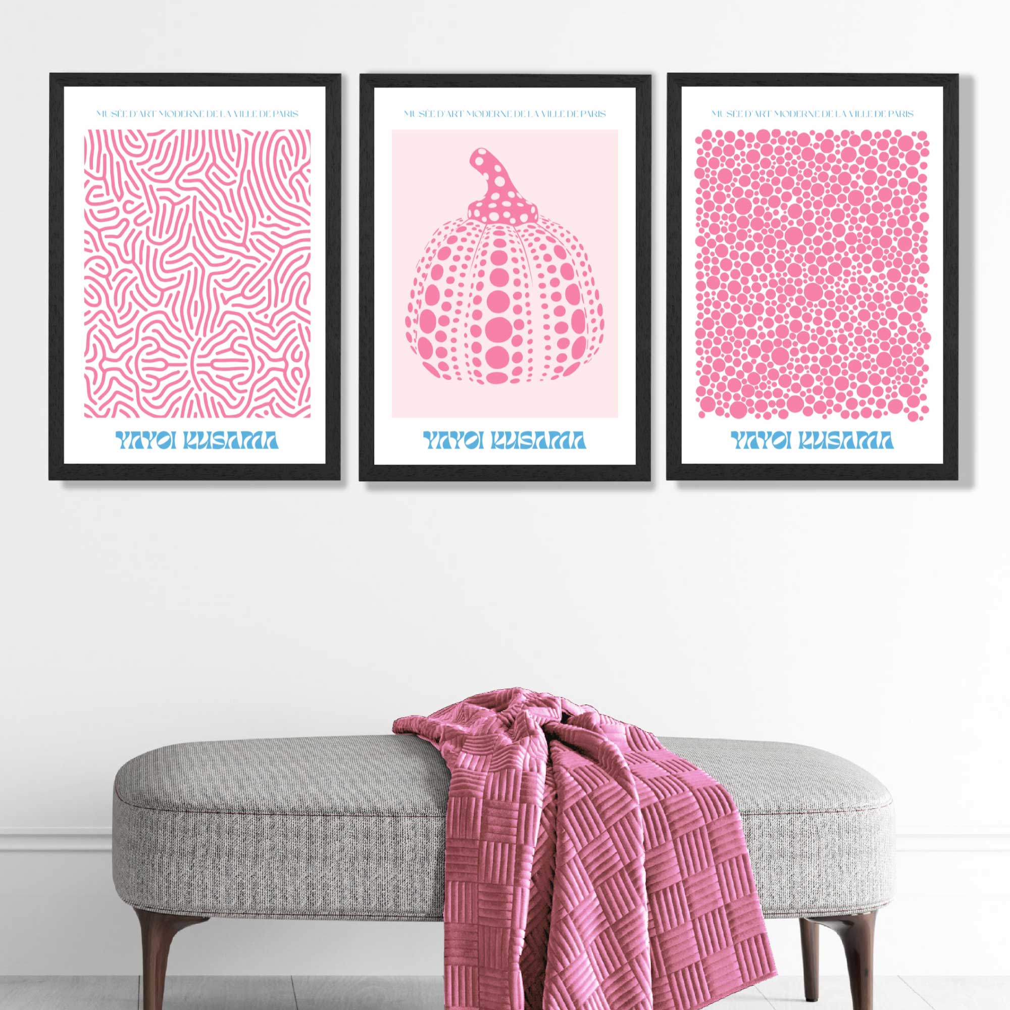 Yayoi Kusama Infinity in Pink Set of 3 Art Prints in Black Frames | Artze UK