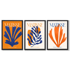Matisse Orange and Blue Floral Cut Out Framed Art Prints with Black Wooden Frames
