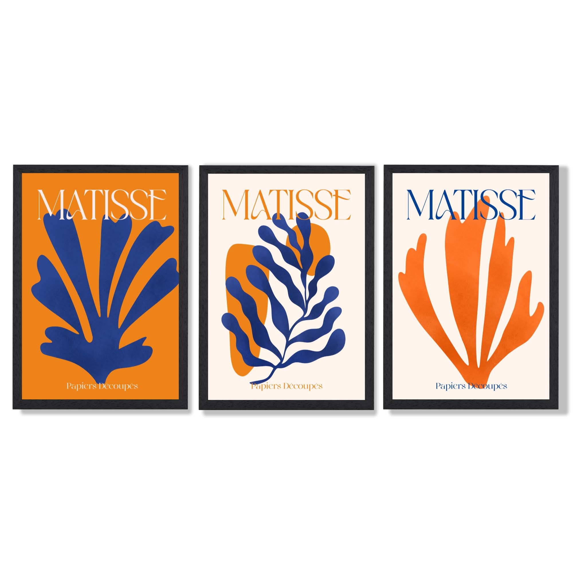 Matisse Orange and Blue Floral Cut Out Framed Art Prints with Black Wooden Frames