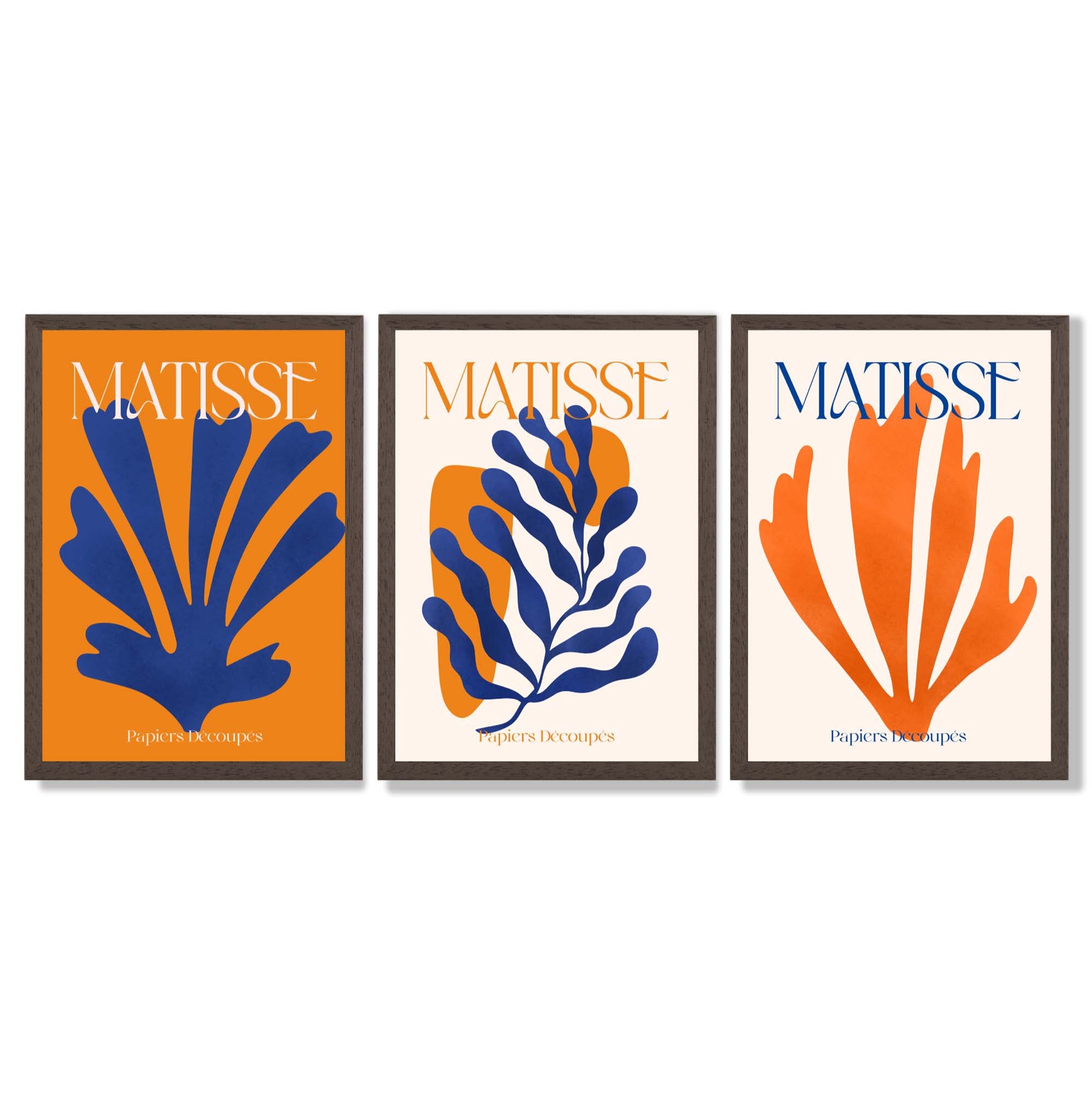 Matisse Orange and Blue Floral Cut Out Framed Art Prints with Dark Wood Frames