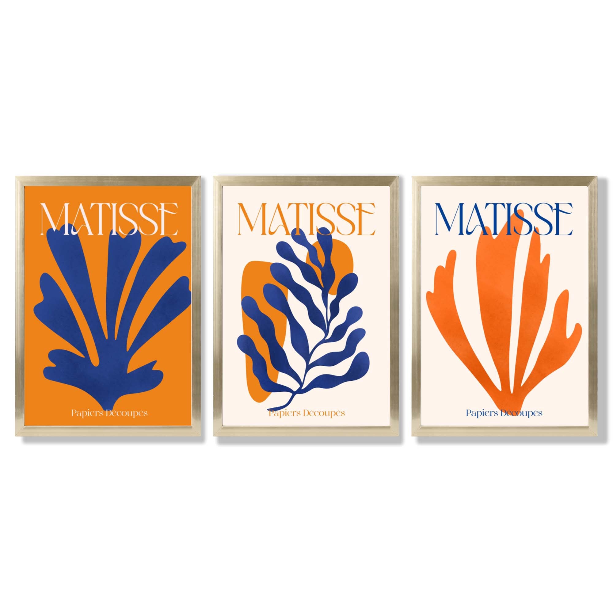 Matisse Orange and Blue Floral Cut Out Framed Art Prints with Gold Wood Frames