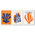 Matisse Orange and Blue Floral Cut Out Framed Art Prints with White Wooden Frames