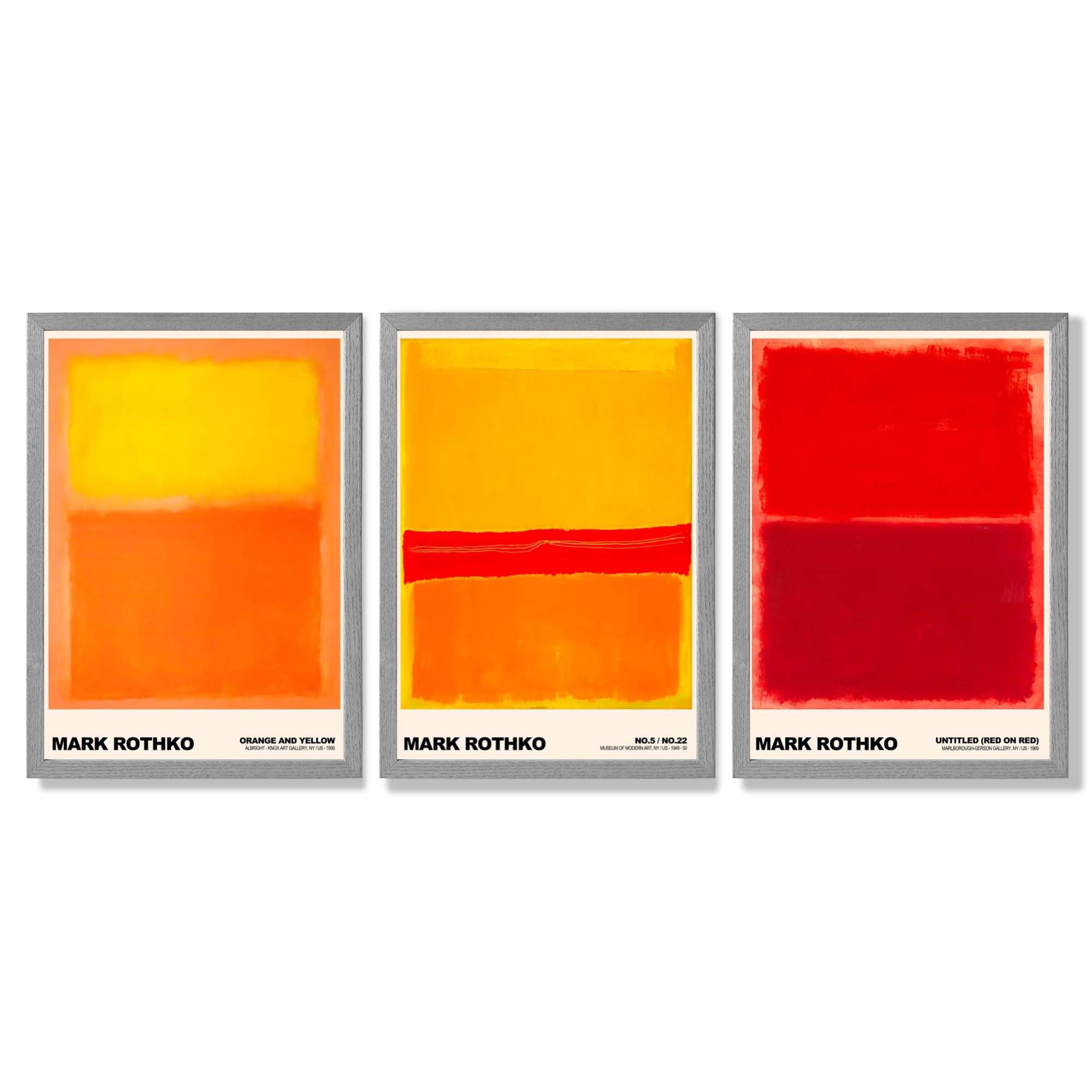Mark Rothko Sunsets in Yellow and Red Framed Art Prints with Light Grey Wooden Frames