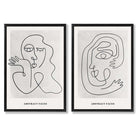 Picasso Faces Sketch Beige Set of 2 Art Prints with Black Frame
