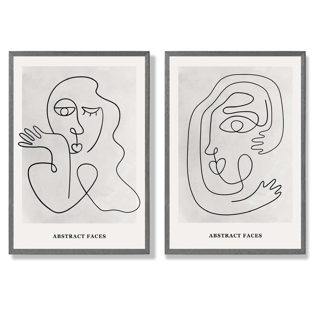 Picasso Faces Sketch Beige Set of 2 Art Prints with Dark Grey Frame