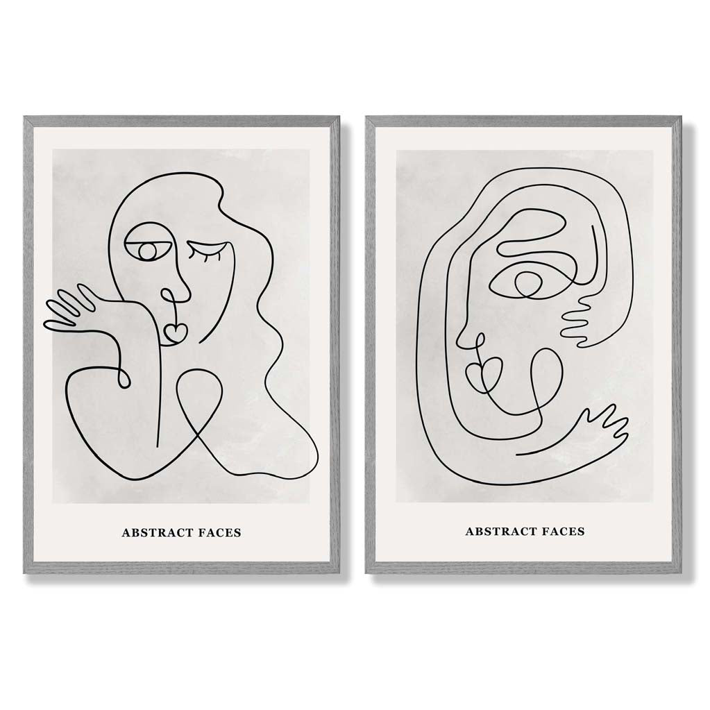 Picasso Faces Sketch Beige Set of 2 Art Prints with Light Grey Frame