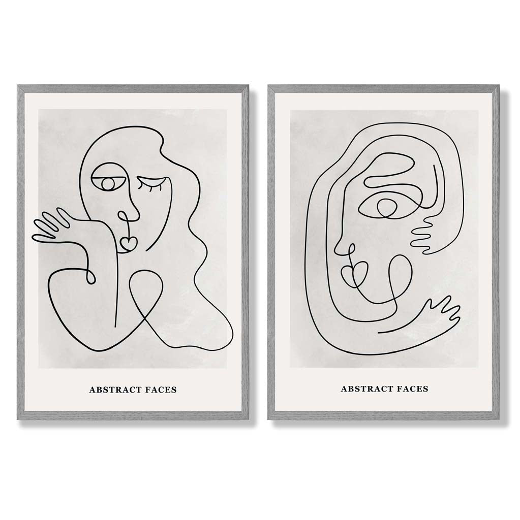 Picasso Faces Sketch Beige Set of 2 Art Prints with Light Grey Frame